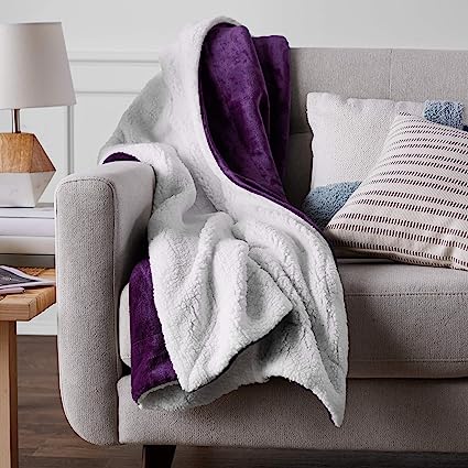 Micromink Polyester Sherpa Blanket - Full/Queen, Plum